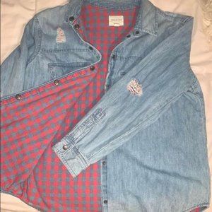 American Eagle denim flannel lined button down